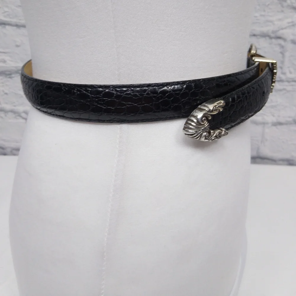 Vintage 90s Y2K Brighton Black Leather Western Style Belt M - Picture 2 of 7